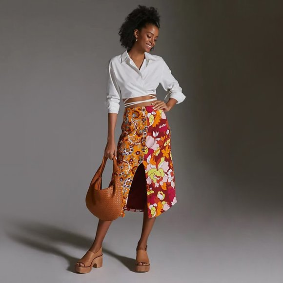 ANTHROPOLOGIE | Maeve | Floral Button-Front Midi Skirt | NWT - Picture 1 of 5